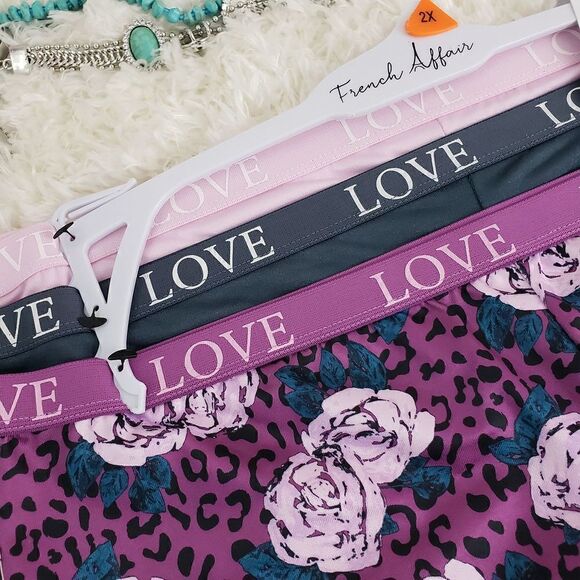 French Affair BOYSHORT 2X Multicolor 3 Pack flower  logo waist Sexy - Picture 3 of 6